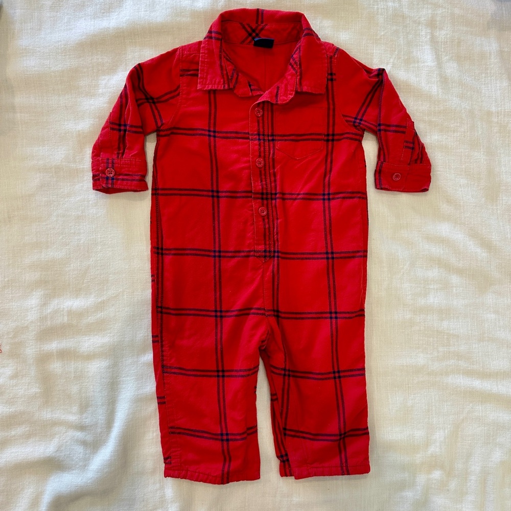 Red Plaid One Piece Romper for Christmas Holiday- baby GAP 6-12 months